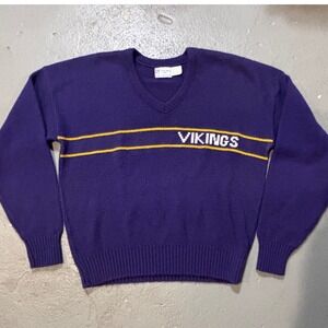 Vintage 80s Minnesota Vikings Sweater Cliff Engle NFL USA Wool Knit Purple L/XL